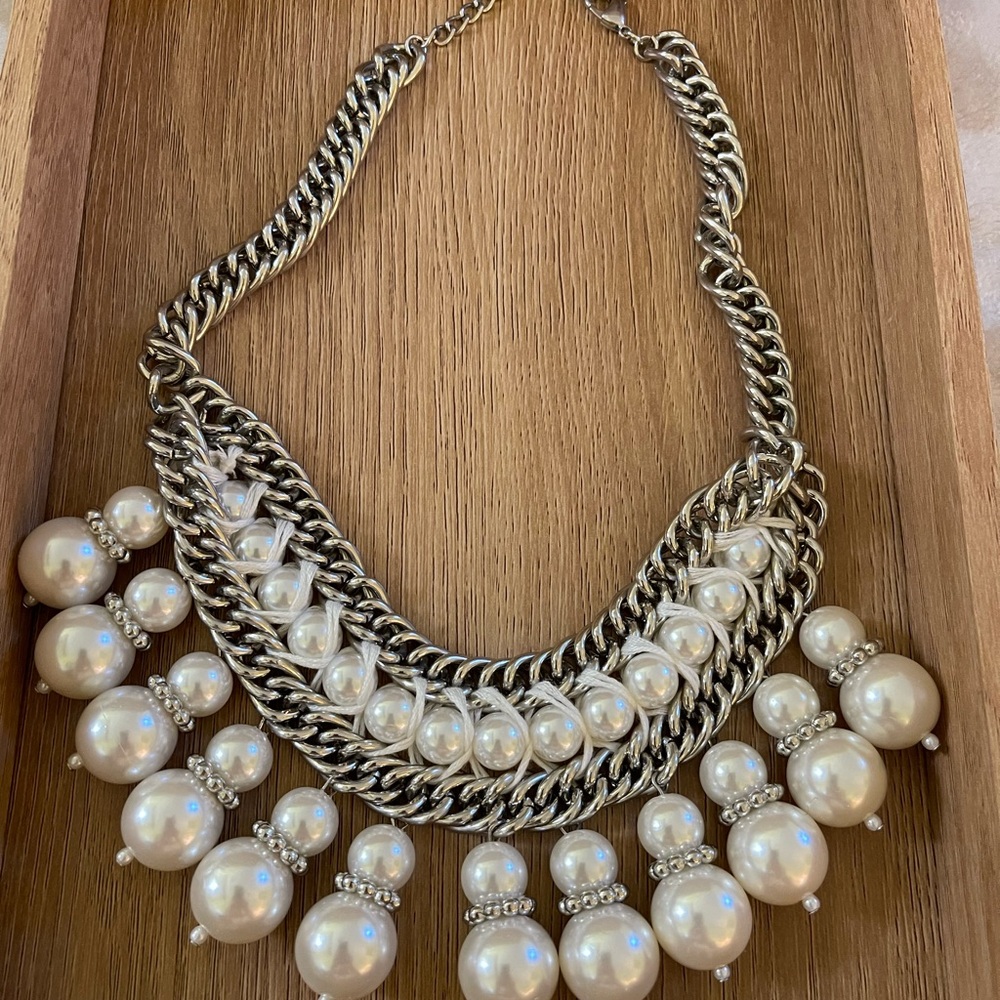 Silver Plated Collared Statement Chain Large Pear… - image 2